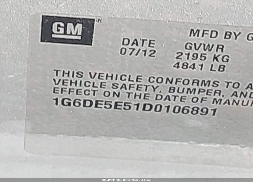 2013 CADILLAC CTS LUXURY VIN: 1G6DE5E51D0106891