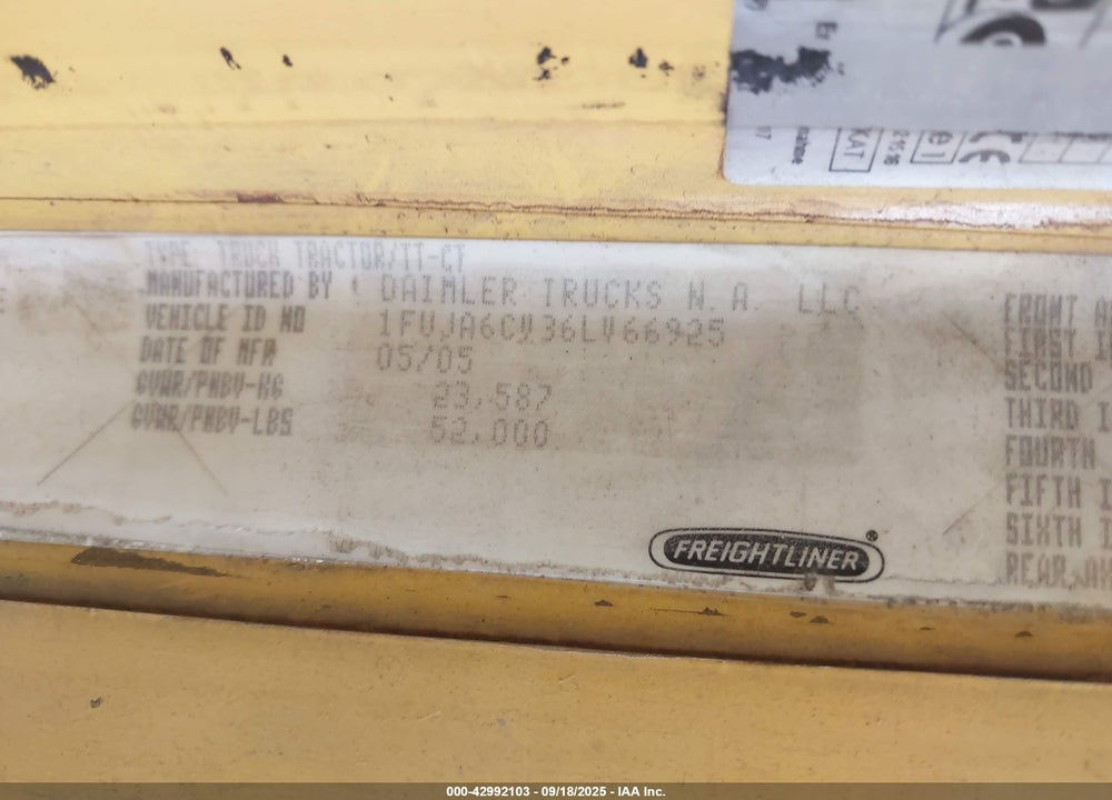 2006 FREIGHTLINER CONVENTIONAL COLUMBIA VIN: 1FUJA6CV36LV66925