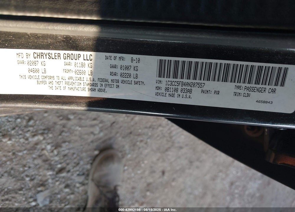 2010 CHRYSLER SEBRING VIN: 1C3CC5FB4AN207557