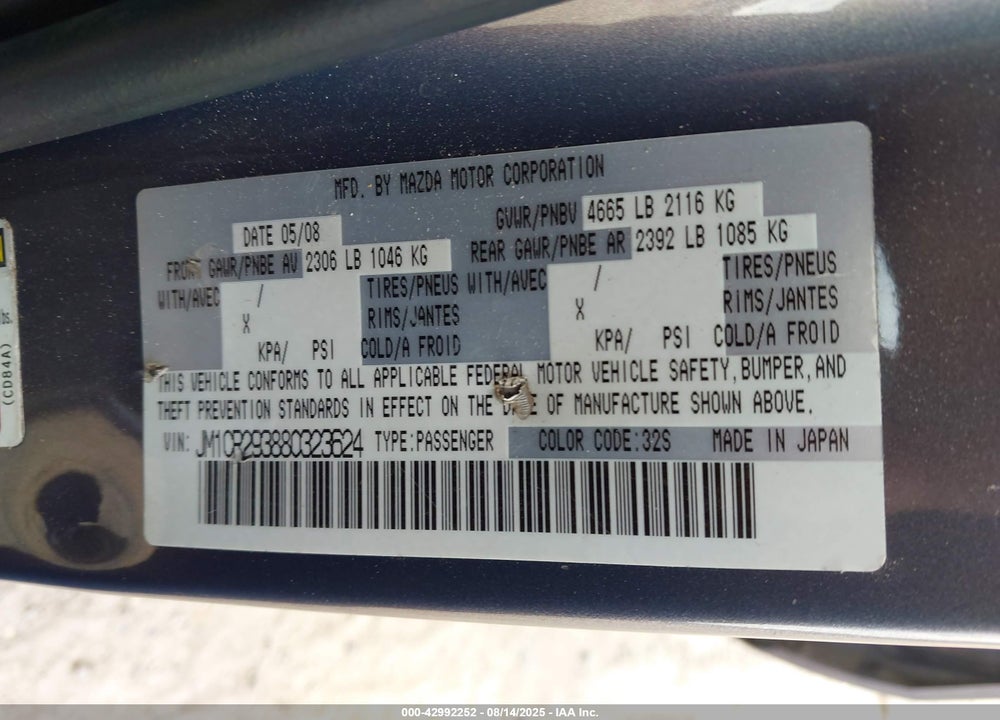 2008 MAZDA 5 SPORT VIN: JM1CR293880323624