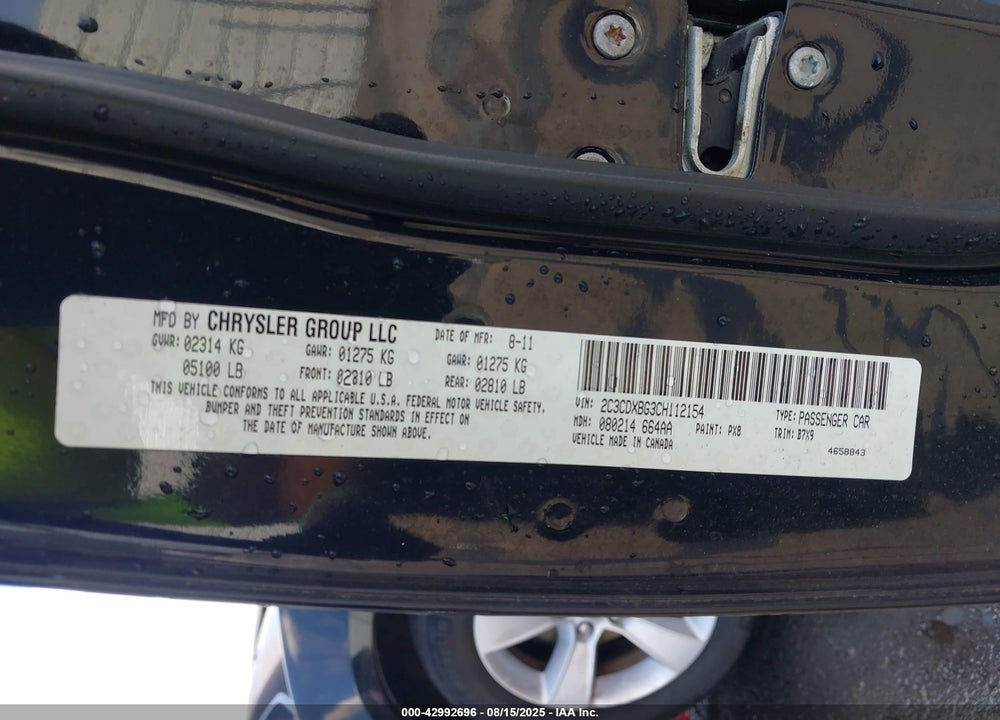 2012 DODGE CHARGER SE VIN: 2C3CDXBG3CH112154