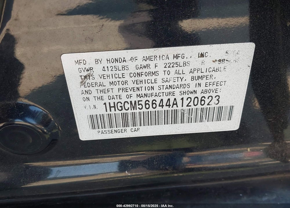 2004 HONDA ACCORD 2.4 EX VIN: 1HGCM56644A120623