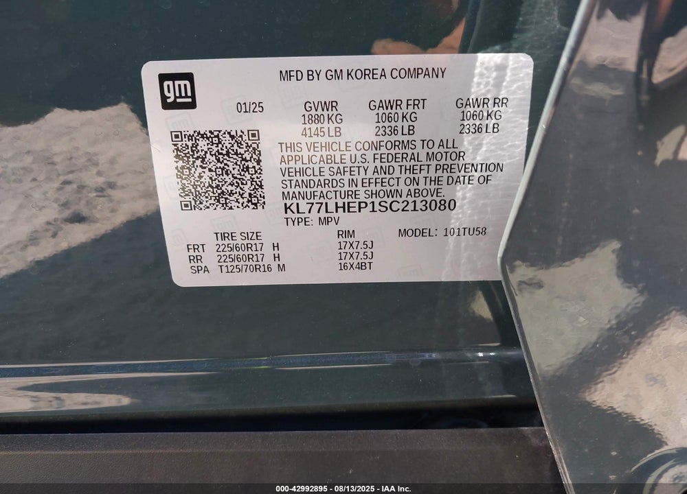 2025 CHEVROLET TRAX VIN: KL77LHEP1SC213080
