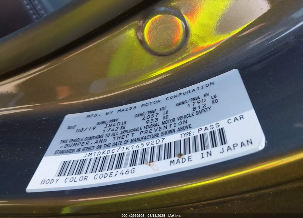 2019 MAZDA CX-3 VIN: JM1DKDC71K1459207