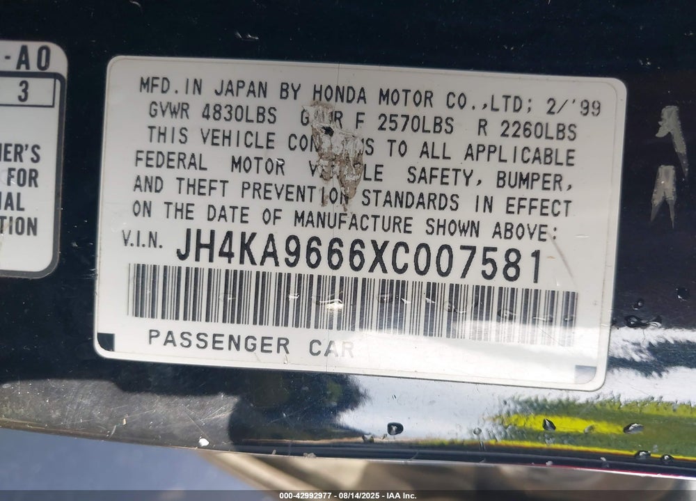 1999 ACURA RL 3.5 VIN: JH4KA9666XC007581