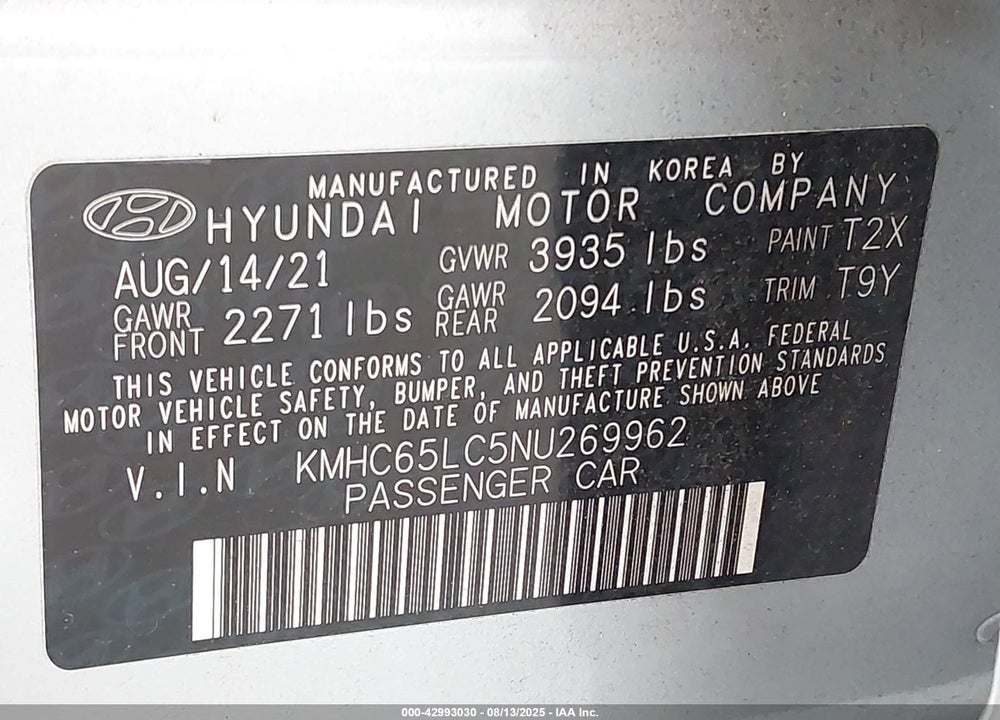 2022 HYUNDAI IONIQ HYBRID VIN: KMHC65LC5NU269962