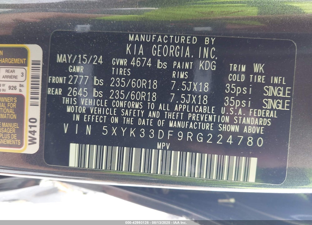 2024 KIA SPORTAGE VIN: 5XYK33DF9RG224780