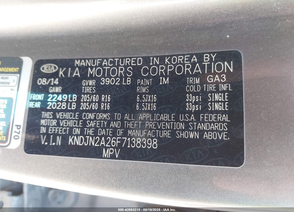 2015 KIA SOUL VIN: KNDJN2A26F7138398