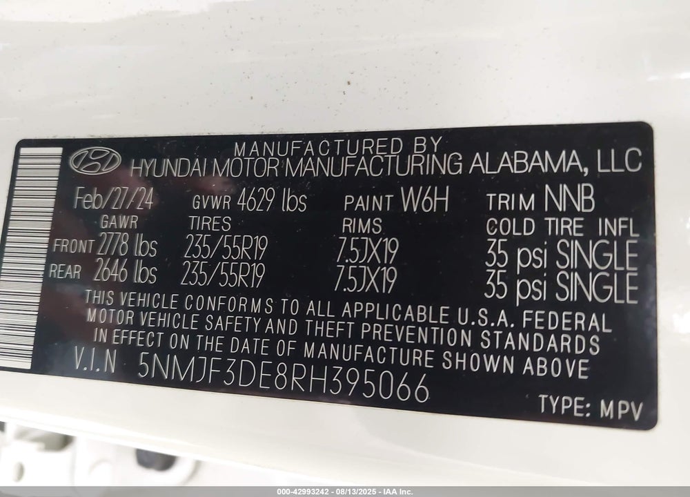 2024 HYUNDAI TUCSON VIN: 5NMJF3DE8RH395066