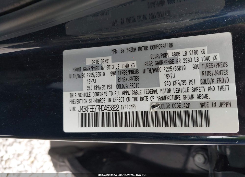 2021 MAZDA CX-5 VIN: JM3KFBEY7M0463882