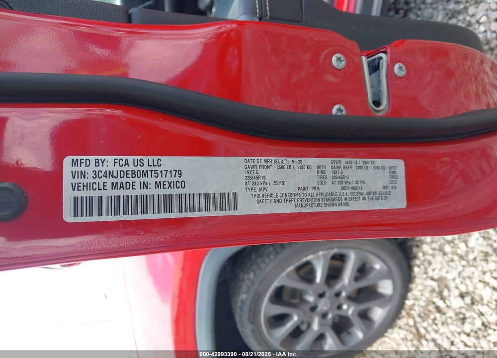2021 JEEP COMPASS VIN: 3C4NJDEB0MT517179