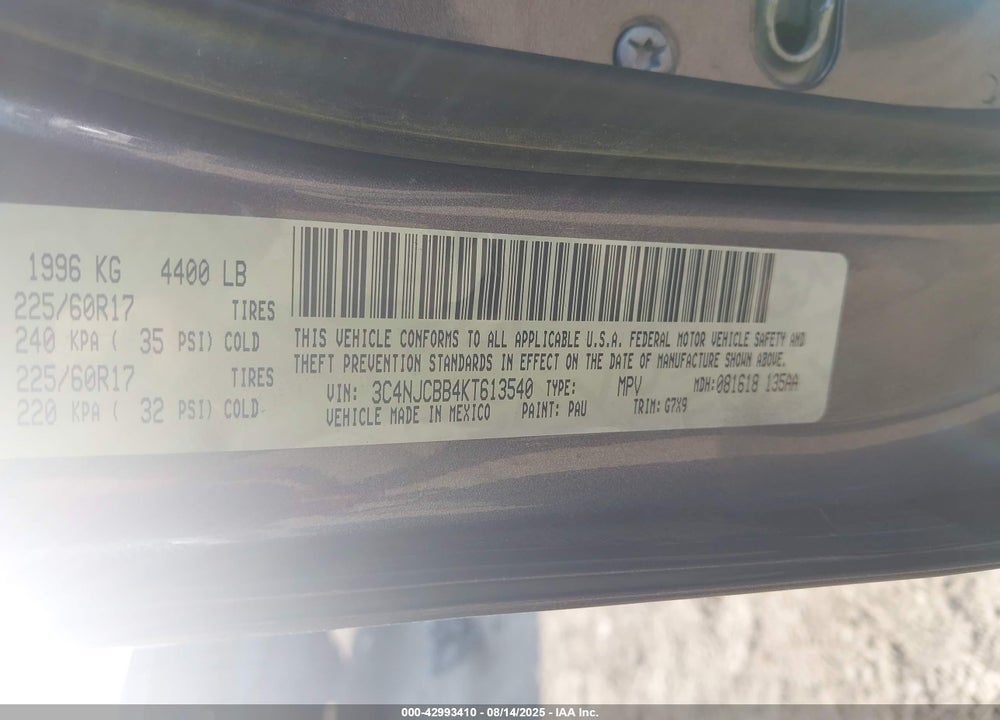 2019 JEEP COMPASS VIN: 3C4NJCBB4KT613540