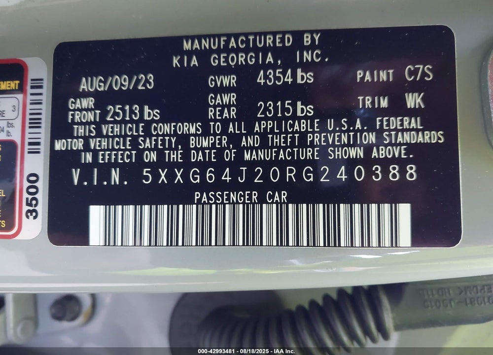 2024 KIA K5 VIN: 5XXG64J20RG240388