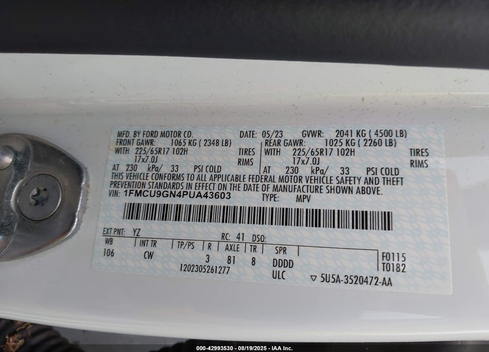 2023 FORD ESCAPE VIN: 1FMCU9GN4PUA43603