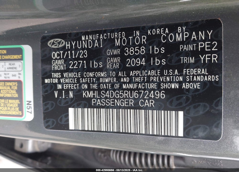 2024 HYUNDAI ELANTRA VIN: KMHLS4DG5RU672496