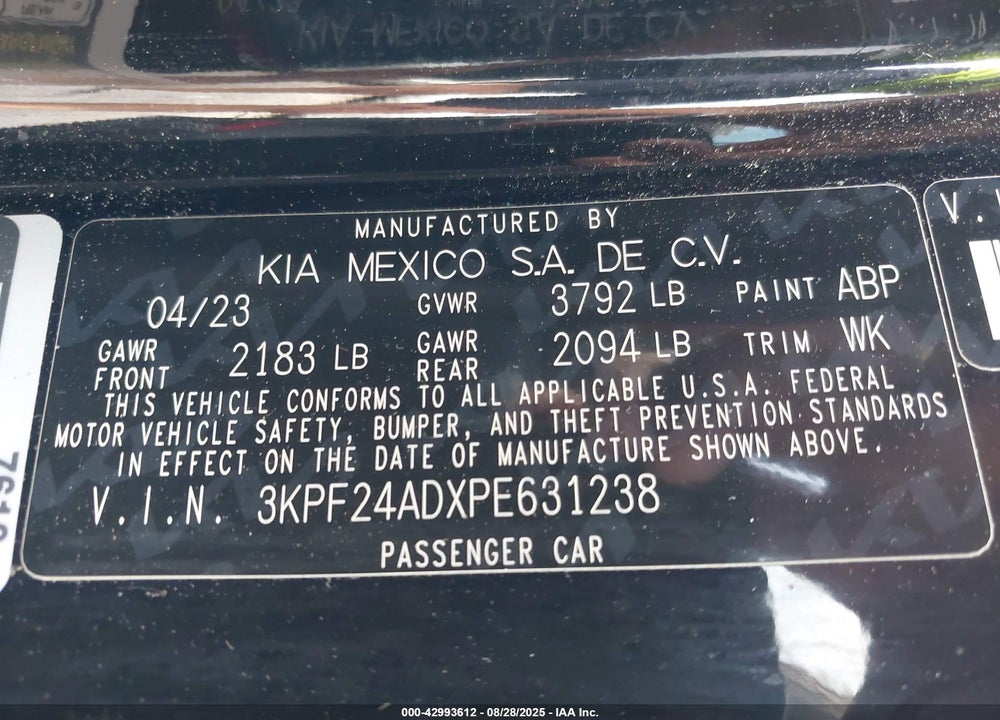 2023 KIA FORTE LXS VIN: 3KPF24ADXPE631238
