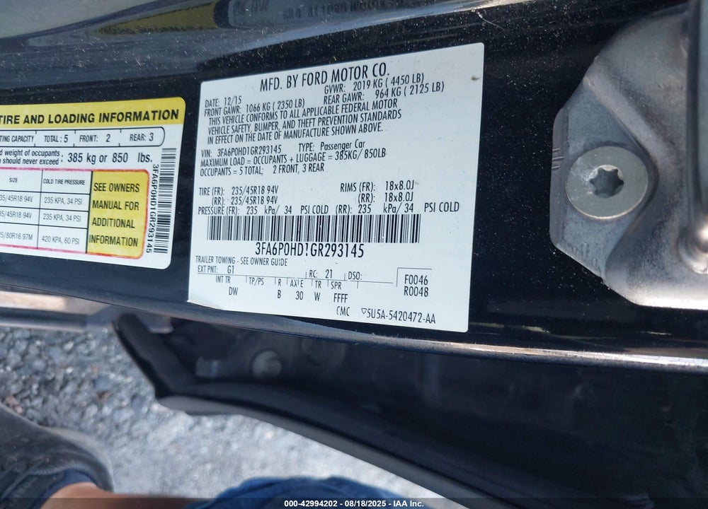 2016 FORD FUSION SE VIN: 3FA6P0HD1GR293145