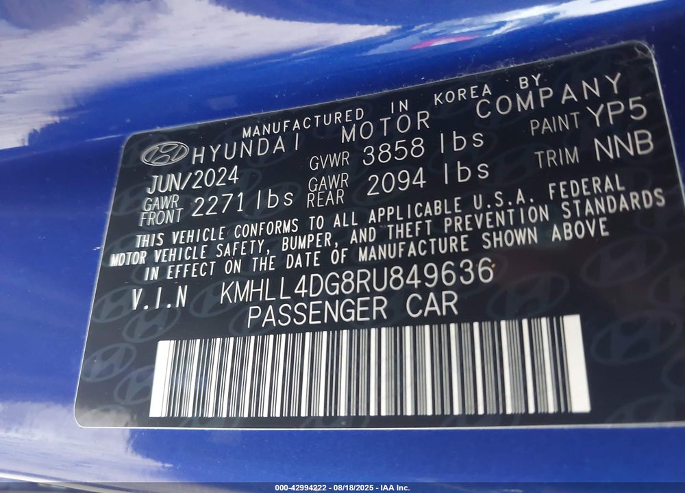 2024 HYUNDAI ELANTRA VIN: KMHLL4DG8RU849636