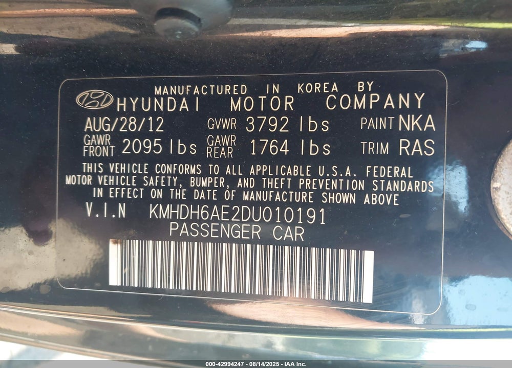 2013 HYUNDAI ELANTRA VIN: KMHDH6AE2DU010191