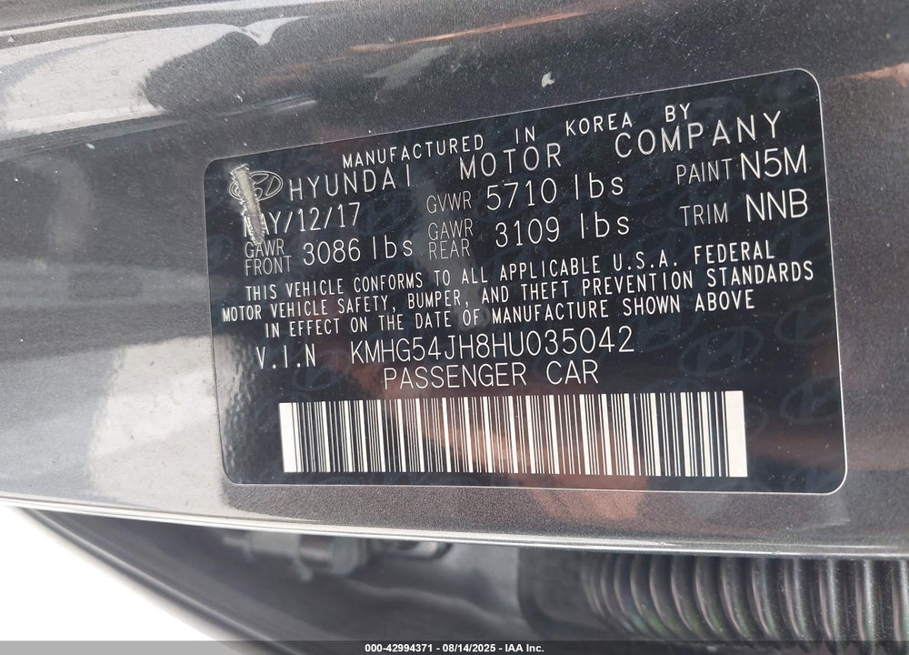2017 GENESIS G90 VIN: KMHG54JH8HU035042