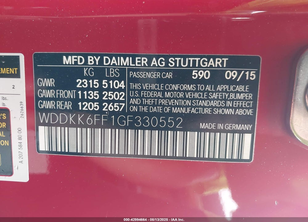 2016 MERCEDES-BENZ E-CLASS VIN: WDDKK6FF1GF330552