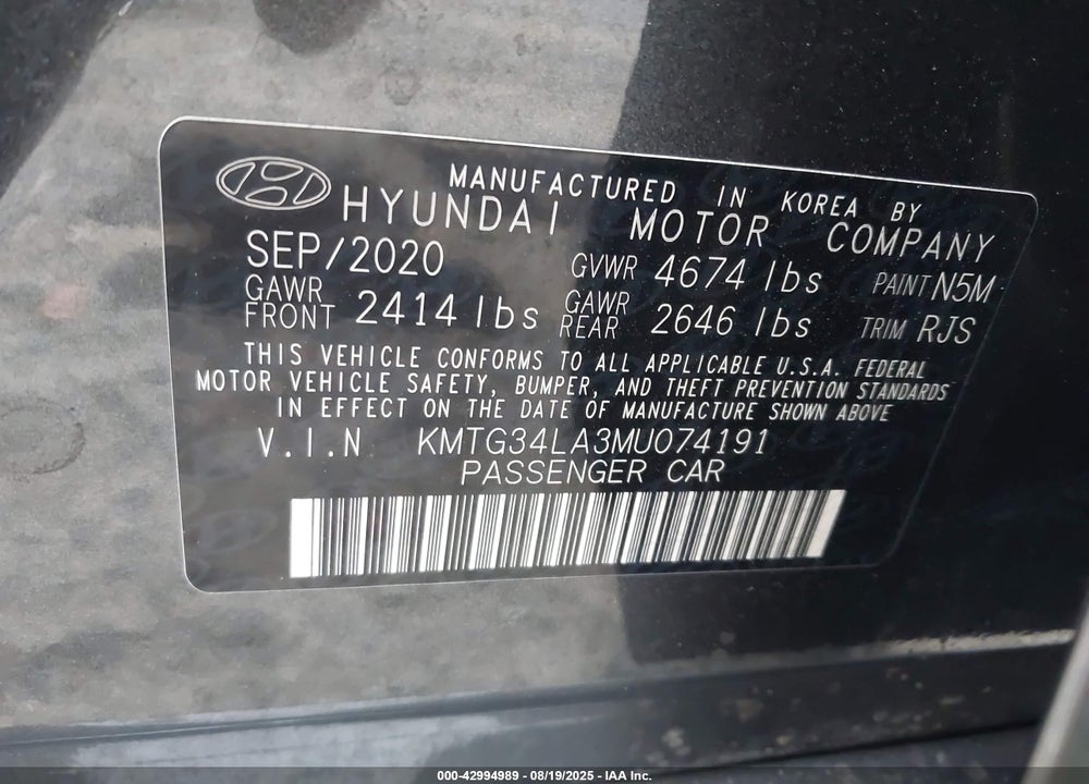 2021 GENESIS G70 VIN: KMTG34LA3MU074191
