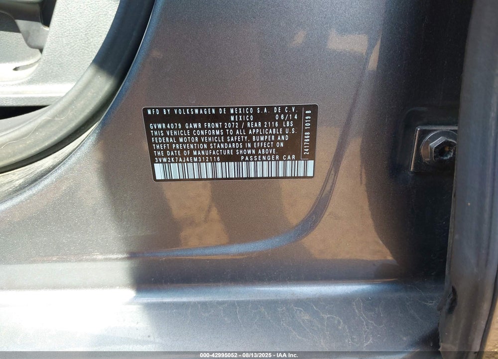 2014 VOLKSWAGEN JETTA VIN: 3VW2K7AJ4EM312116