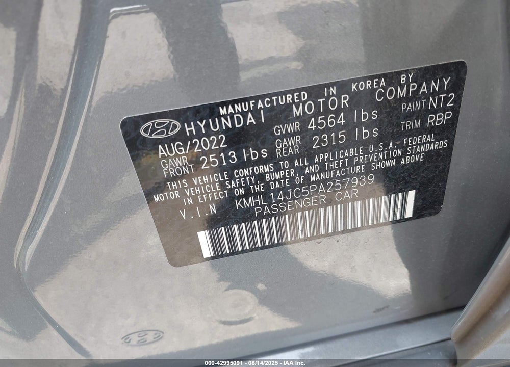 2023 HYUNDAI SONATA VIN: KMHL14JC5PA257939