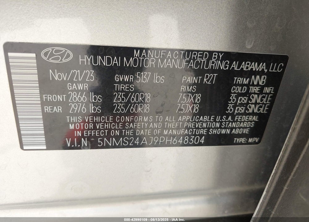 2023 HYUNDAI SANTA FE VIN: 5NMS24AJ9PH648304
