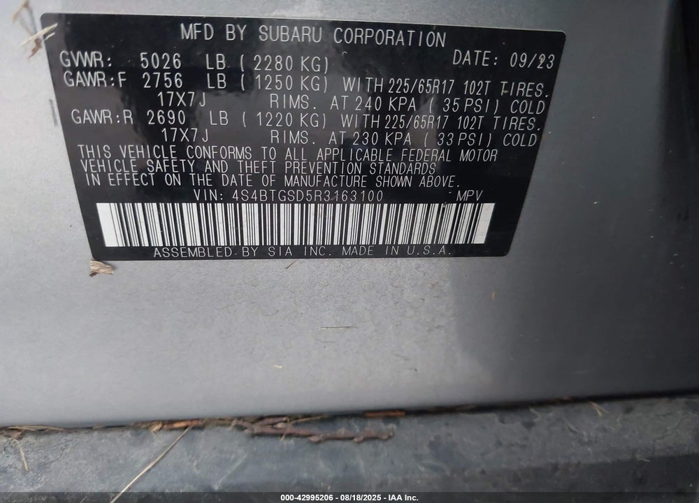2024 SUBARU OUTBACK VIN: 4S4BTGSD5R3163100