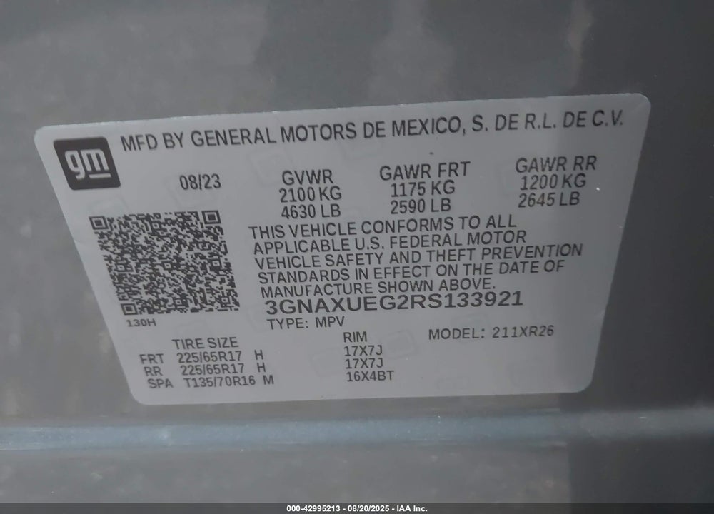 2024 CHEVROLET EQUINOX VIN: 3GNAXUEG2RS133921