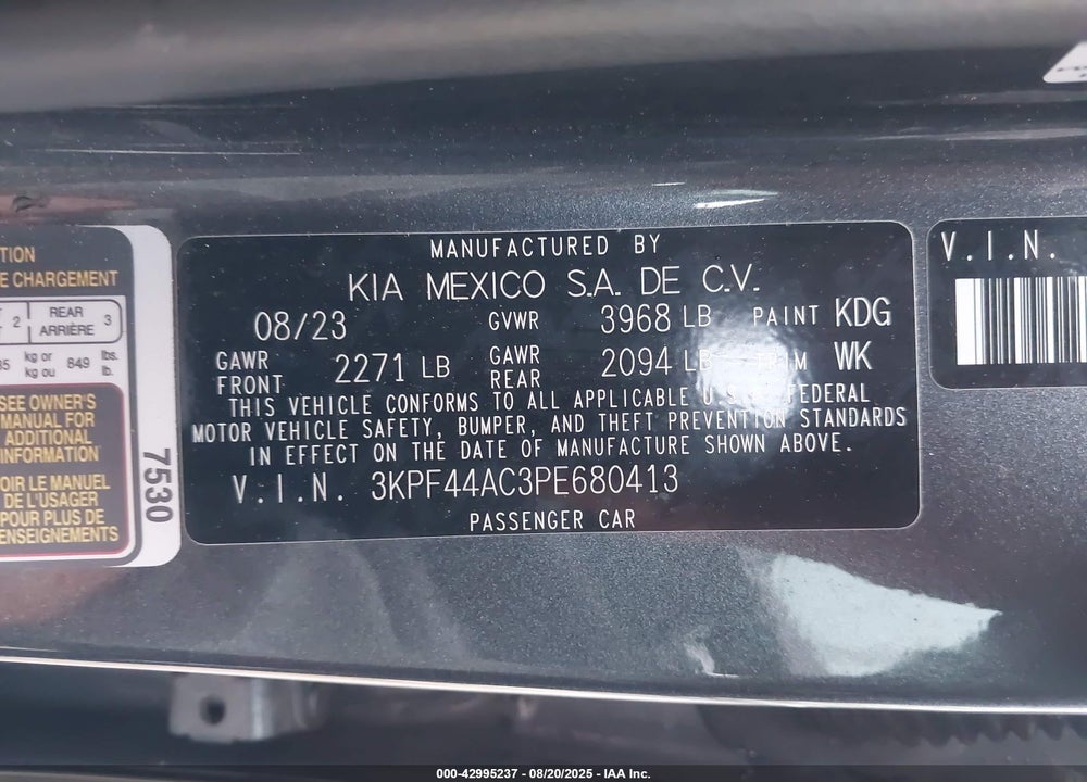 2023 KIA FORTE VIN: 3KPF44AC3PE680413