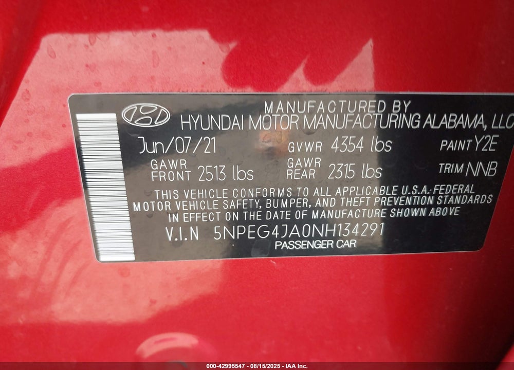 2022 HYUNDAI SONATA VIN: 5NPEG4JA0NH134291