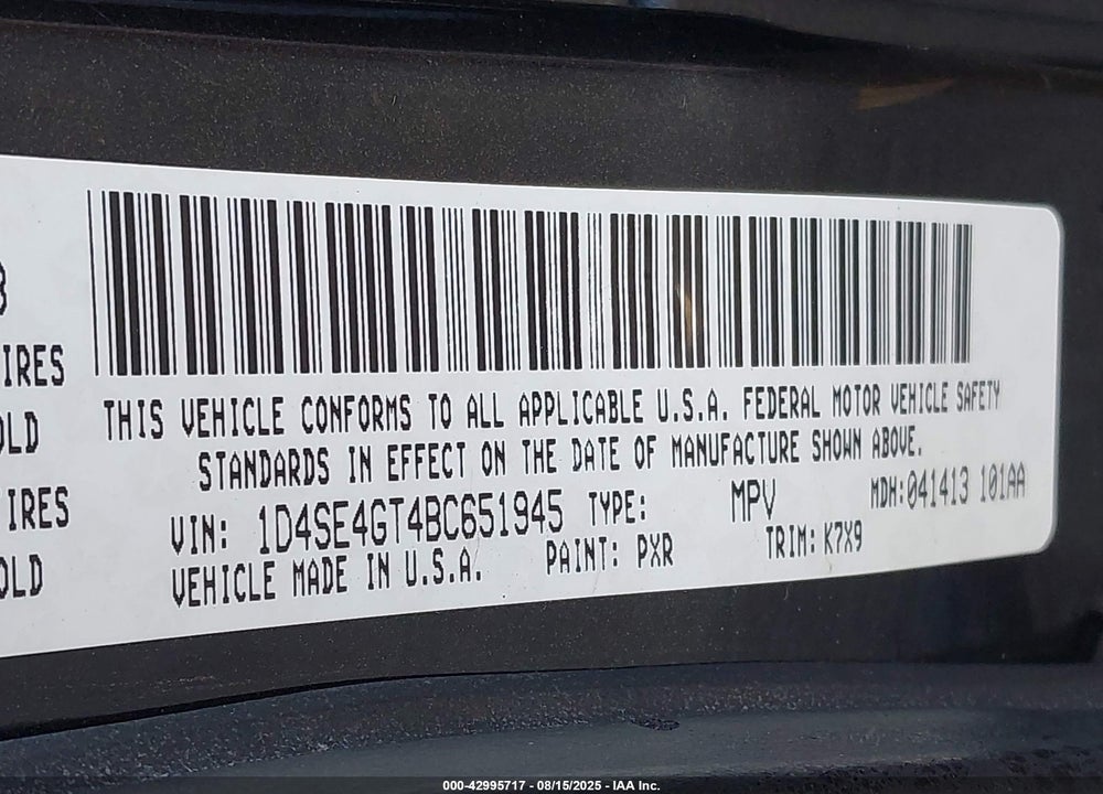 2011 DODGE DURANGO VIN: 1D4SE4GT4BC651945