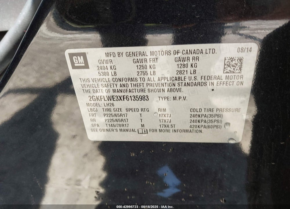 2015 GMC TERRAIN SLE-2 VIN: 2GKFLWE3XF6135983