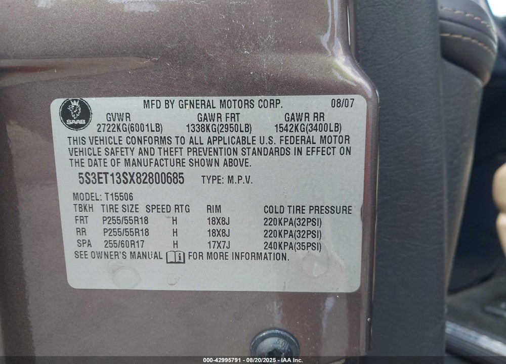 2008 SAAB 9-7X 4.2I VIN: 5S3ET13SX82800685