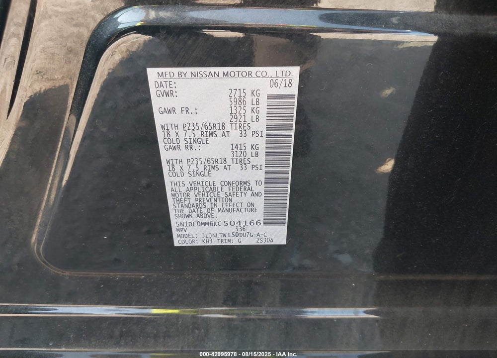 2019 INFINITI QX60 LUXE VIN: 5N1DL0MM6KC504166