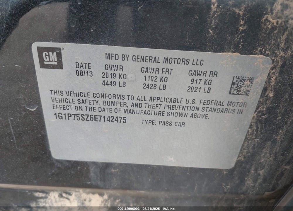 2014 CHEVROLET CRUZE VIN: 1G1P75SZ6E7142475