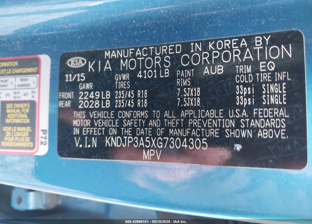 2016 KIA SOUL VIN: KNDJP3A5XG7304305