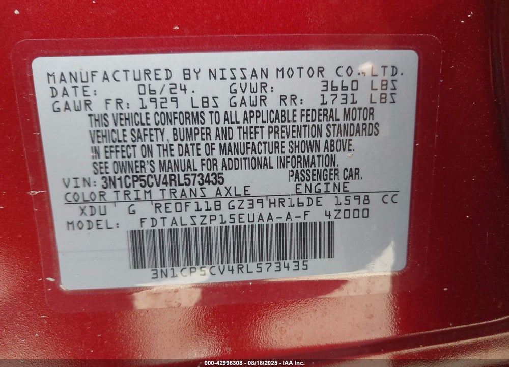 2024 NISSAN KICKS VIN: 3N1CP5CV4RL573435