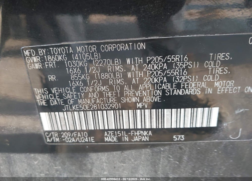 2008 SCION XB VIN: JTLKE50E281032901