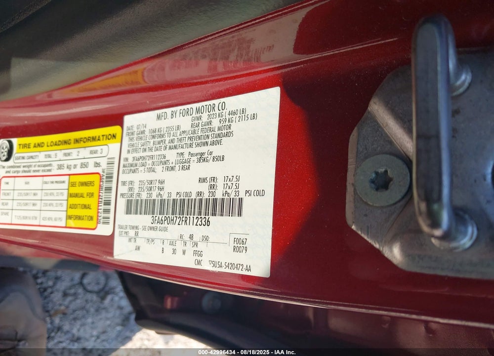 2015 FORD FUSION SE VIN: 3FA6P0H72FR112336