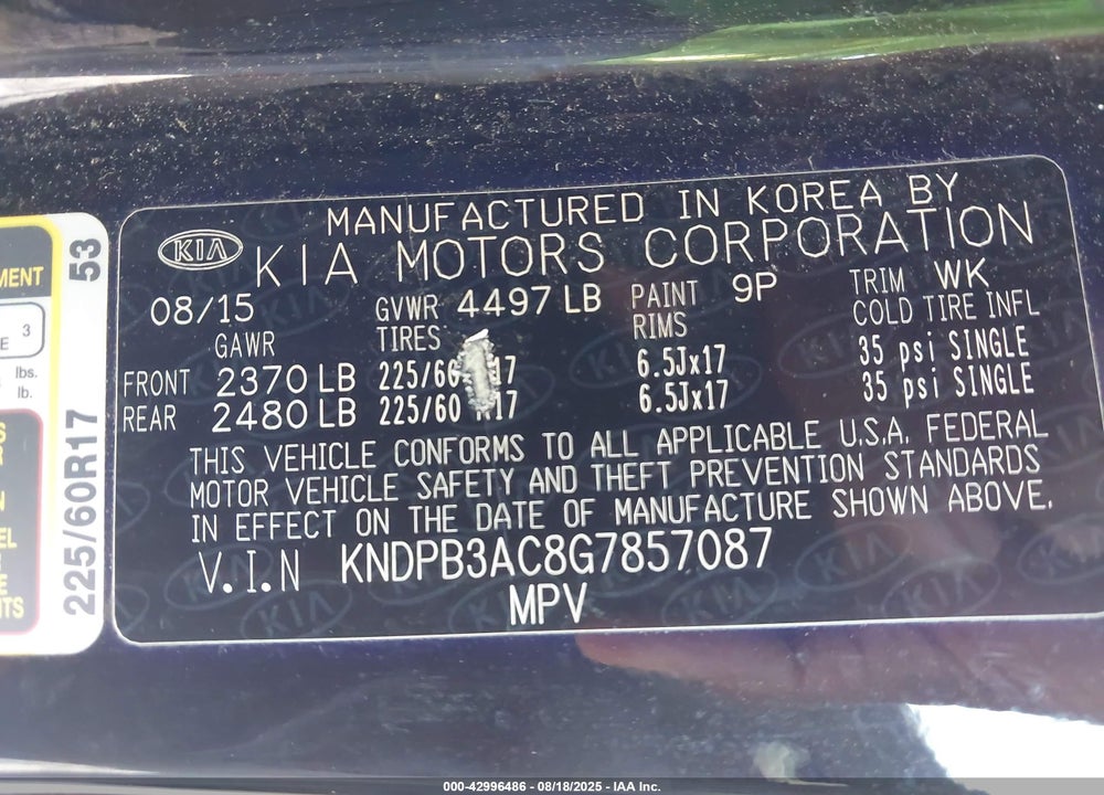 2016 KIA SPORTAGE VIN: KNDPB3AC8G7857087
