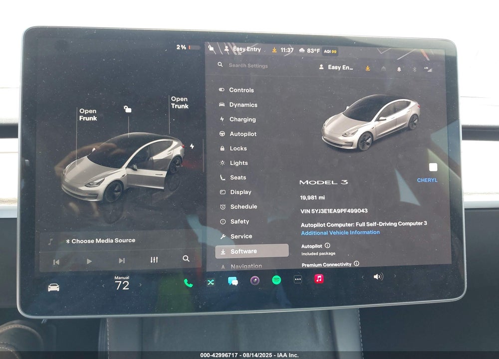 2023 TESLA MODEL 3 REAR-WHEEL DRIVE VIN: 5YJ3E1EA9PF499043