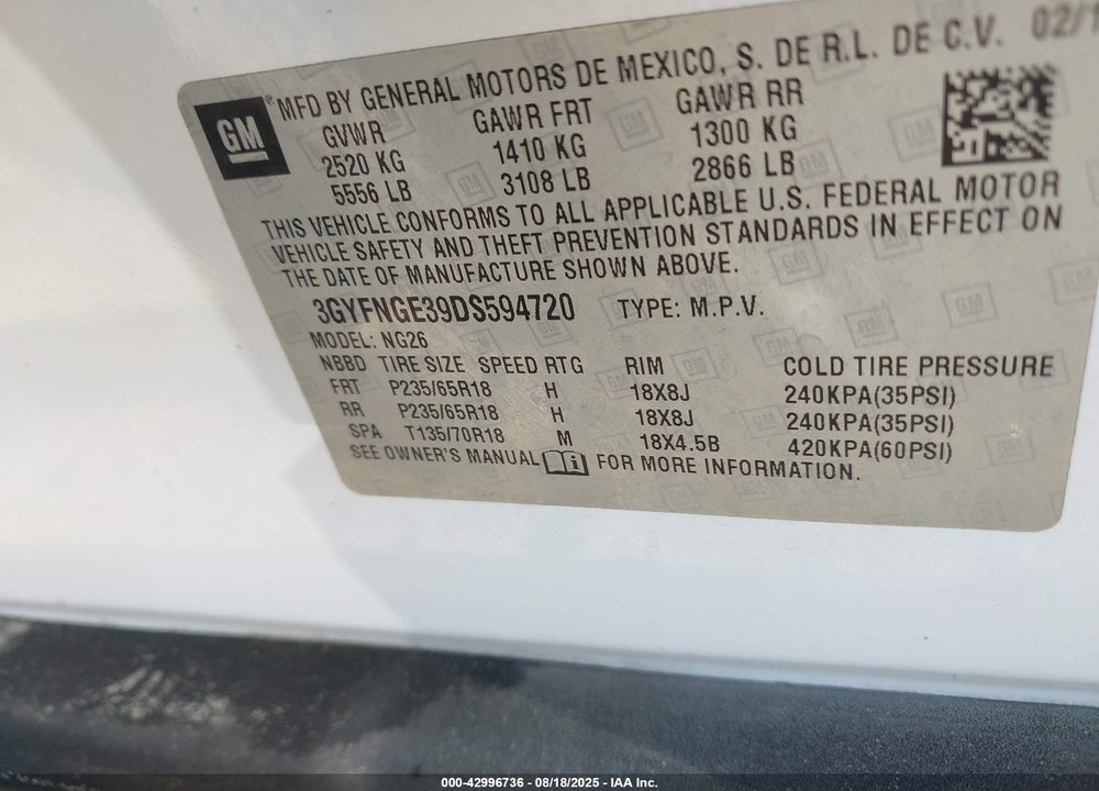 2013 CADILLAC SRX VIN: 3GYFNGE39DS594720