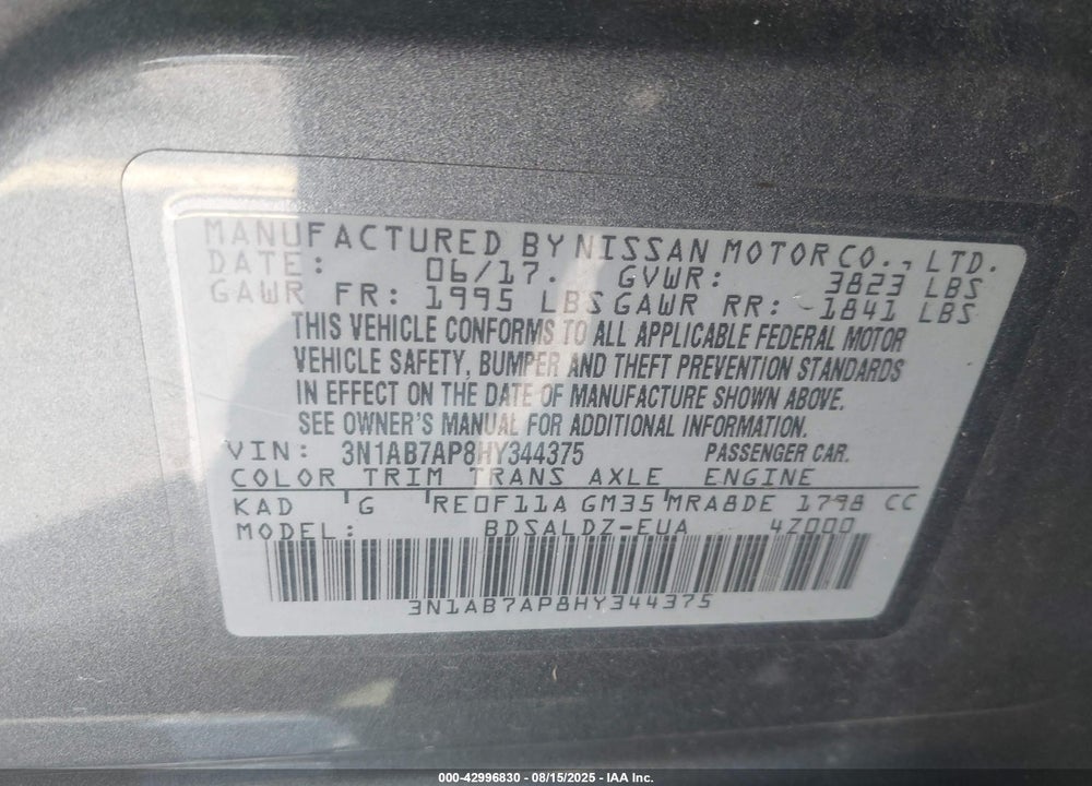 2017 NISSAN SENTRA VIN: 3N1AB7AP8HY344375