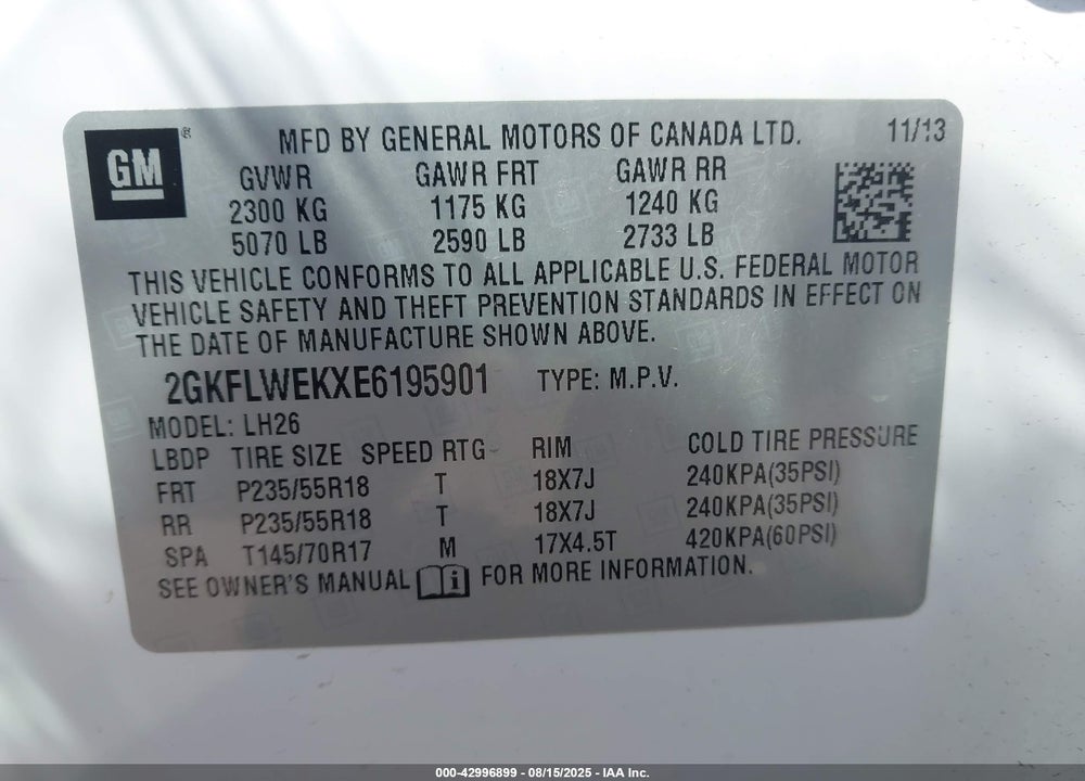 2014 GMC TERRAIN VIN: 2GKFLWEKXE6195901