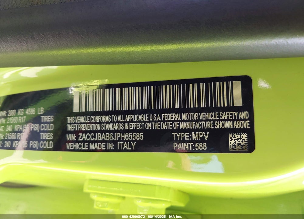 2018 JEEP RENEGADE VIN: ZACCJBAB6JPH65585