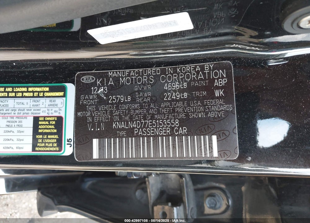 2014 KIA CADENZA VIN: KNALN4D77E5153558