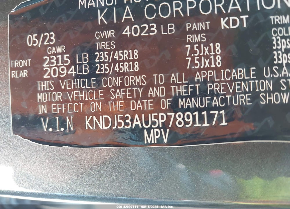 2023 KIA SOUL VIN: KNDJ53AU5P7891171